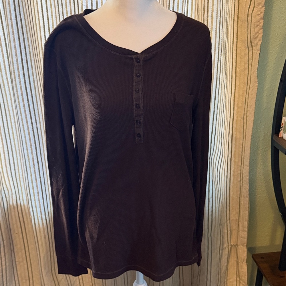 Faded Glory Women's Long Sleeve Henley Top - Dark Brown
